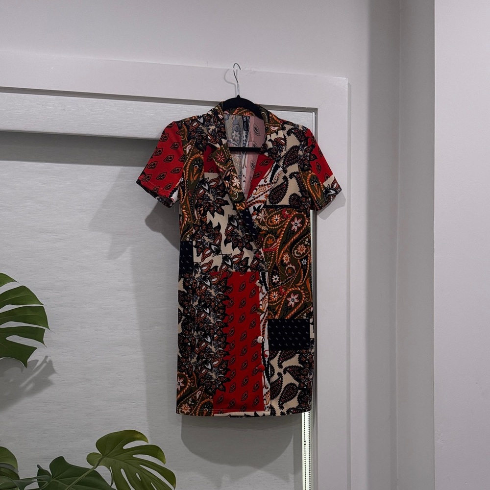 Colorful Patchwork Short Sleeve Dress